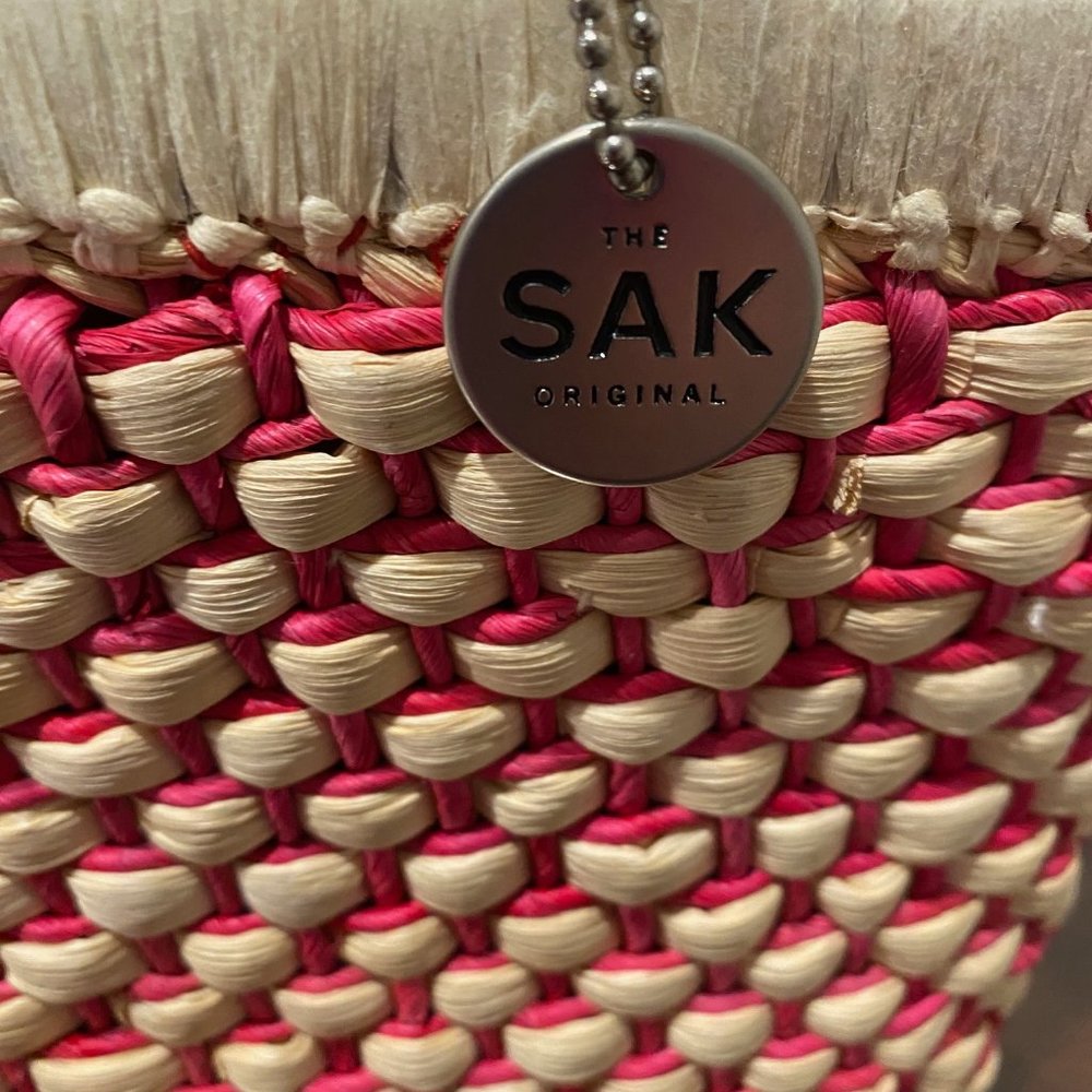 Sak Purse Woven Natural and Red/Pink Color